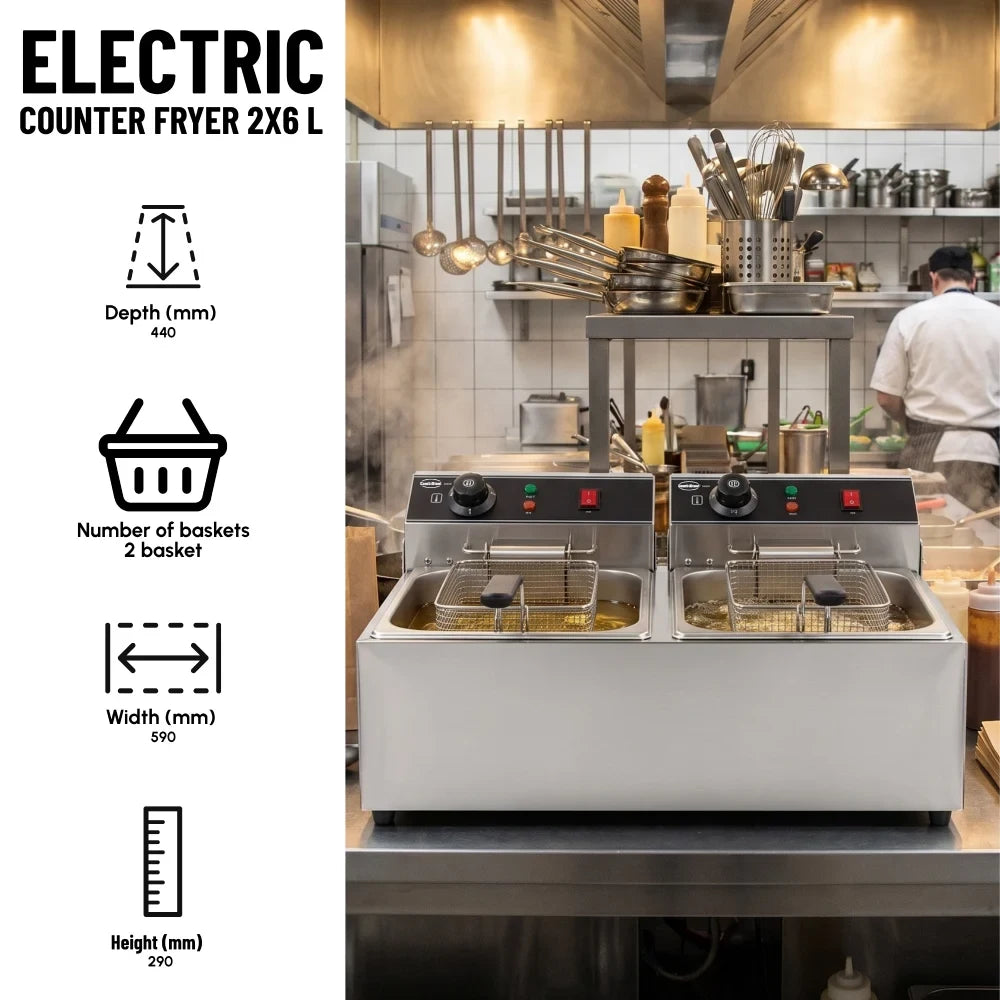 Electric Counter Fryer 2x6L Twin Tanks