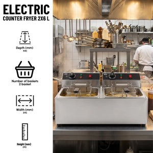 Electric Counter Fryer 2x6L Twin Tanks