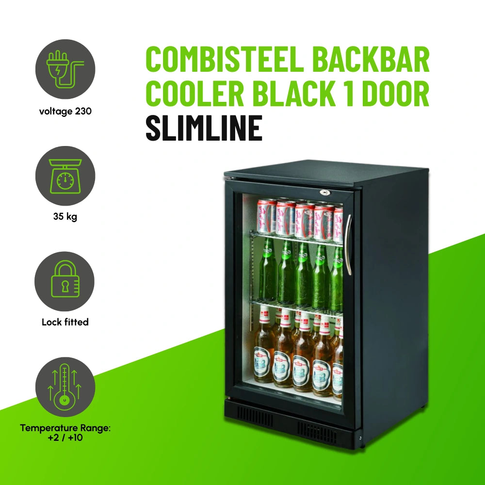 Black 1 Hinged Door Back Bar Cooler 500mm Wide