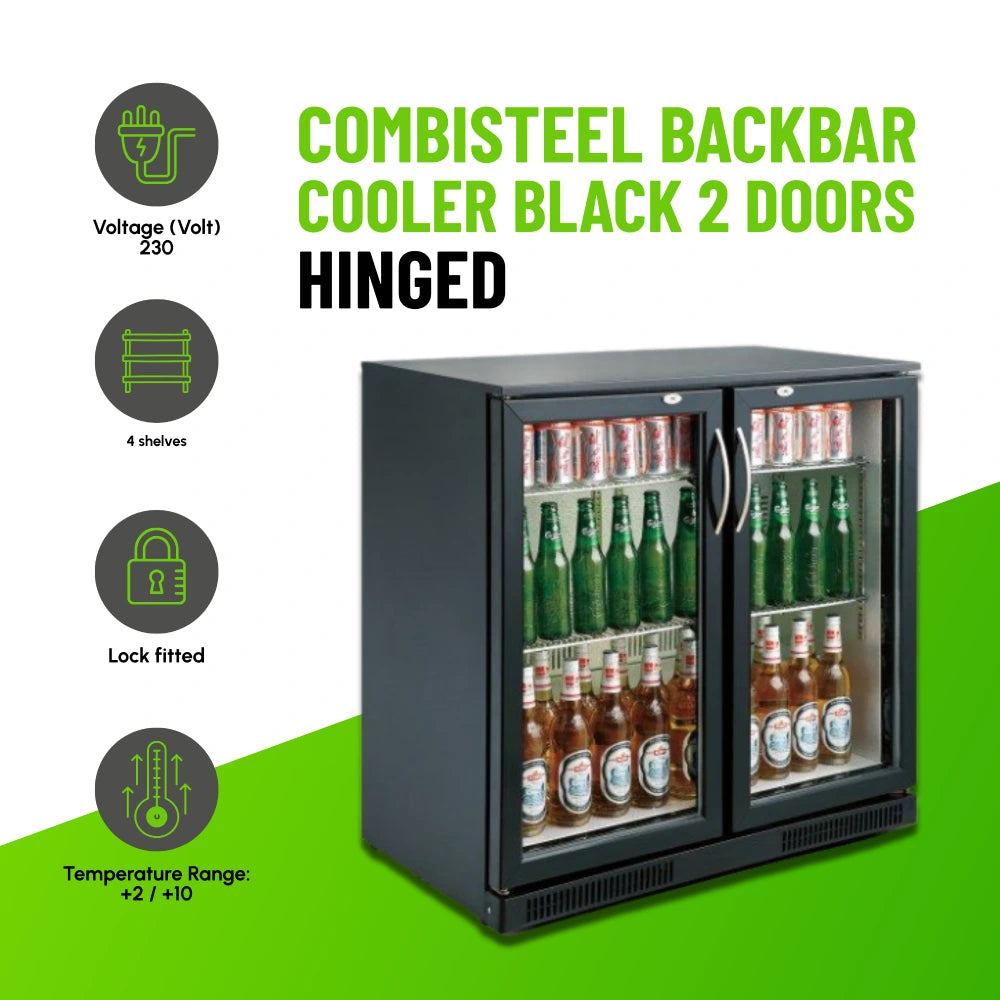 Black 2 Hinged Door Back Bar Cooler 198L