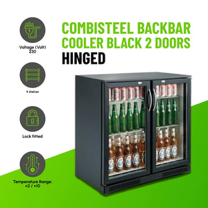 Black 2 Hinged Door Back Bar Cooler 198L