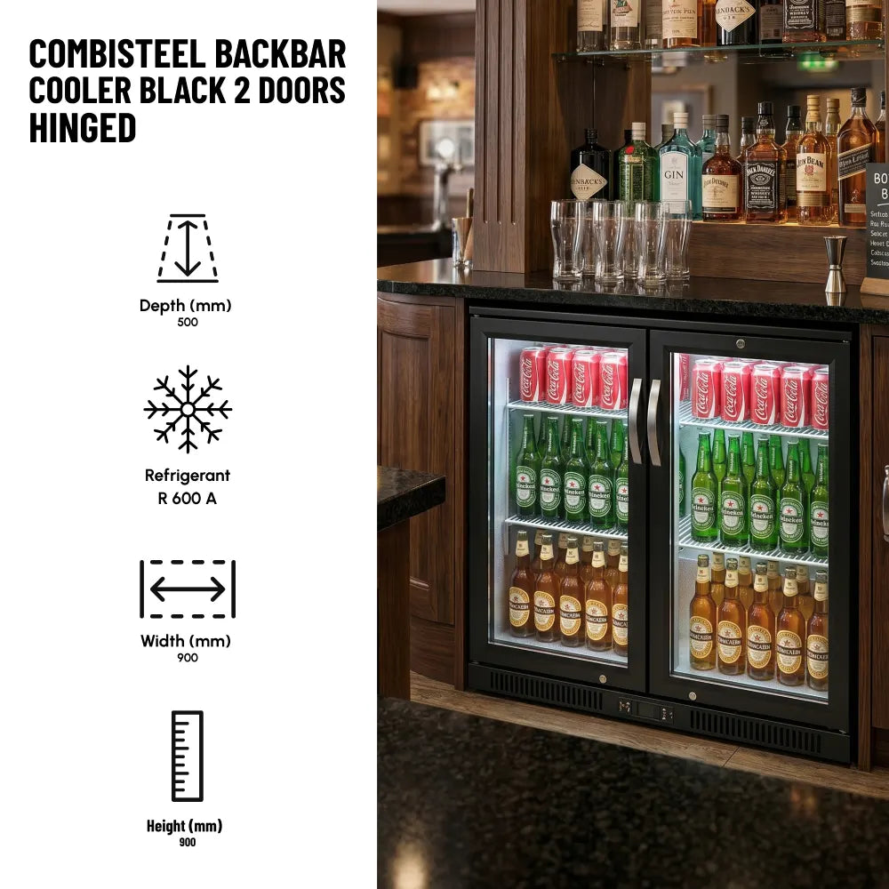 Black 2 Hinged Door Back Bar Cooler 198L