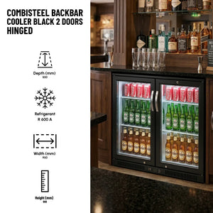 Black 2 Hinged Door Back Bar Cooler 198L