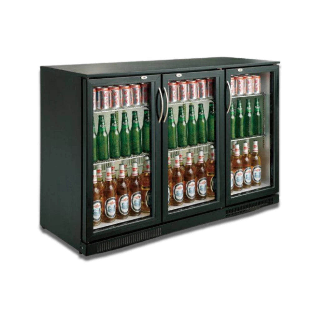 Black 3 Hinged Door Back Bar Cooler 298L