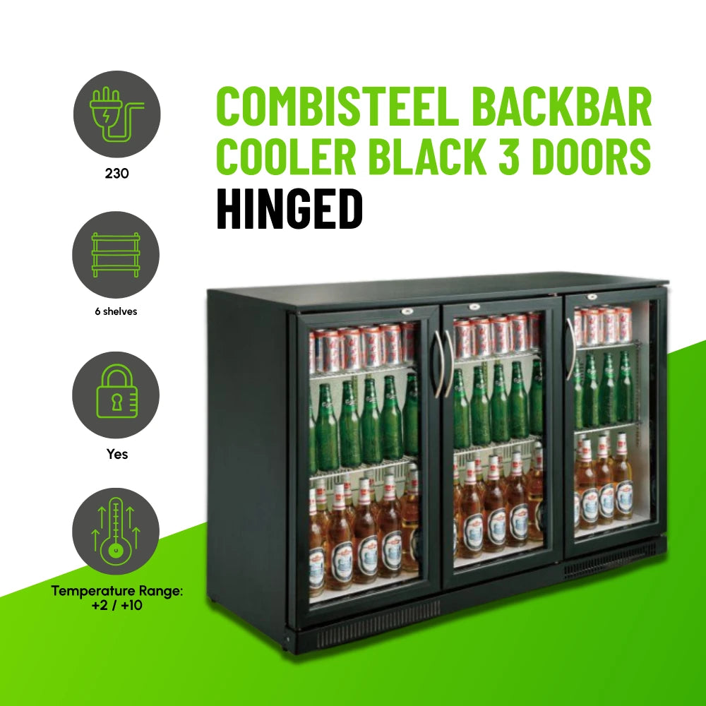 Black 3 Hinged Door Back Bar Cooler 298L