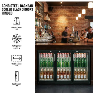 Black 3 Hinged Door Back Bar Cooler 298L