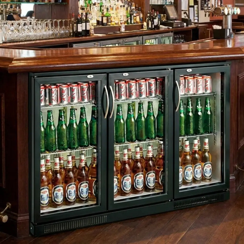 Black 3 Hinged Door Back Bar Cooler 298L