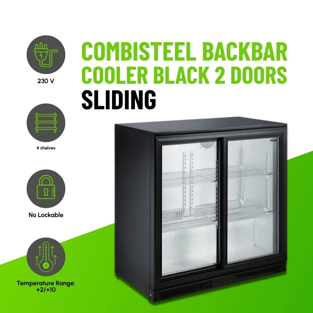 Black 2 Sliding Door Back Bar Cooler 198L