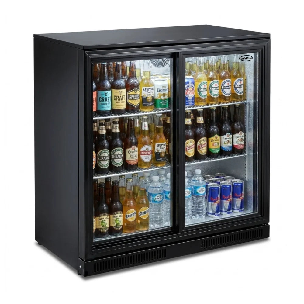 Black 2 Sliding Door Back Bar Cooler 198L