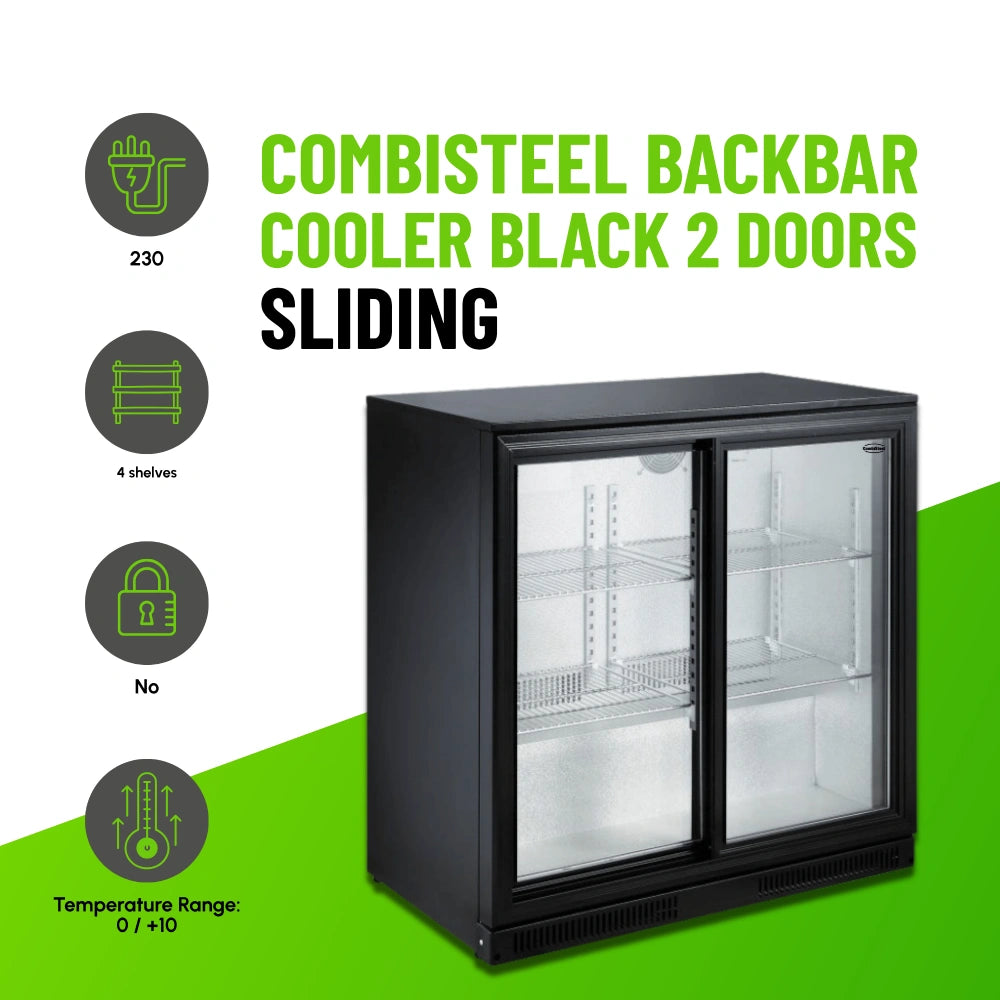 Black 2 Sliding Door Back Bar Cooler 198L