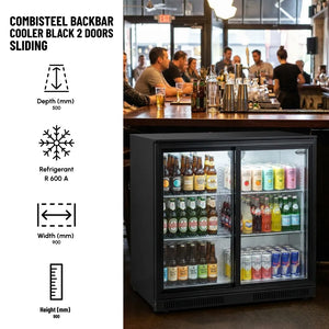 Black 2 Sliding Door Back Bar Cooler 198L