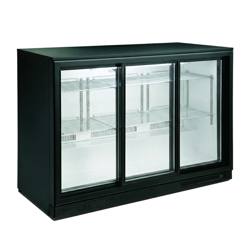 Black 3 Sliding Door Back Bar Cooler 298L