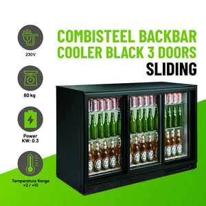 Black 3 Sliding Door Back Bar Cooler 298L