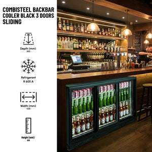 Black 3 Sliding Door Back Bar Cooler 298L