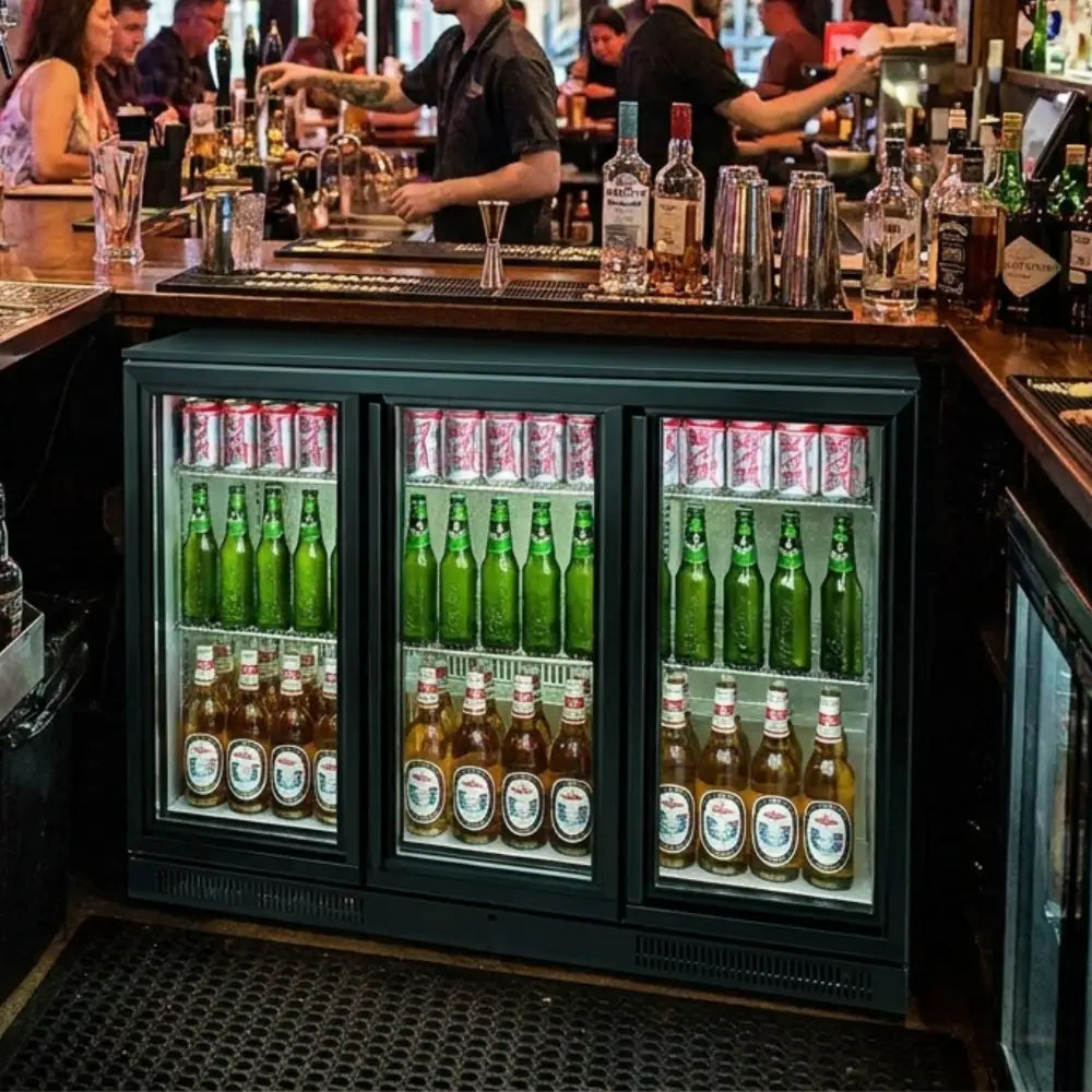 Black 3 Sliding Door Back Bar Cooler 298L
