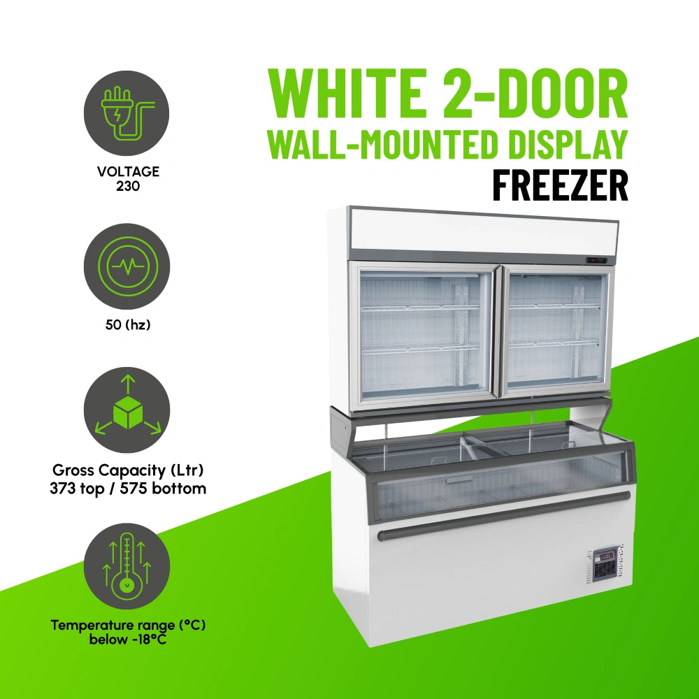 White 2-Door Wall-Mounted Display Freezer