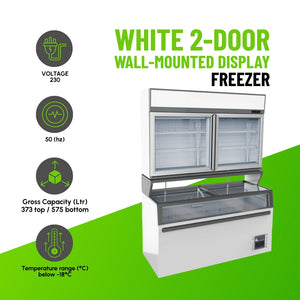White 2-Door Wall-Mounted Display Freezer