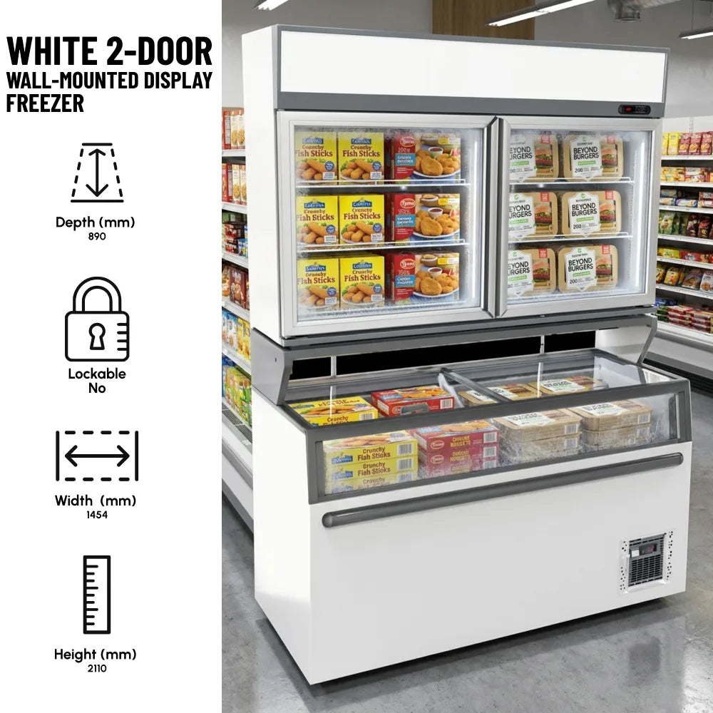 White 2-Door Wall-Mounted Display Freezer
