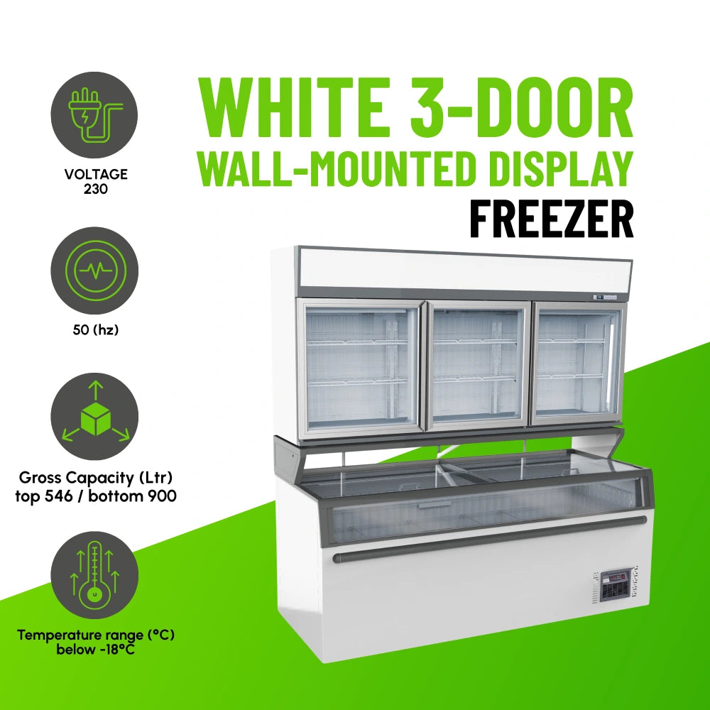 White 3-Door Wall-Mounted Display Freezer