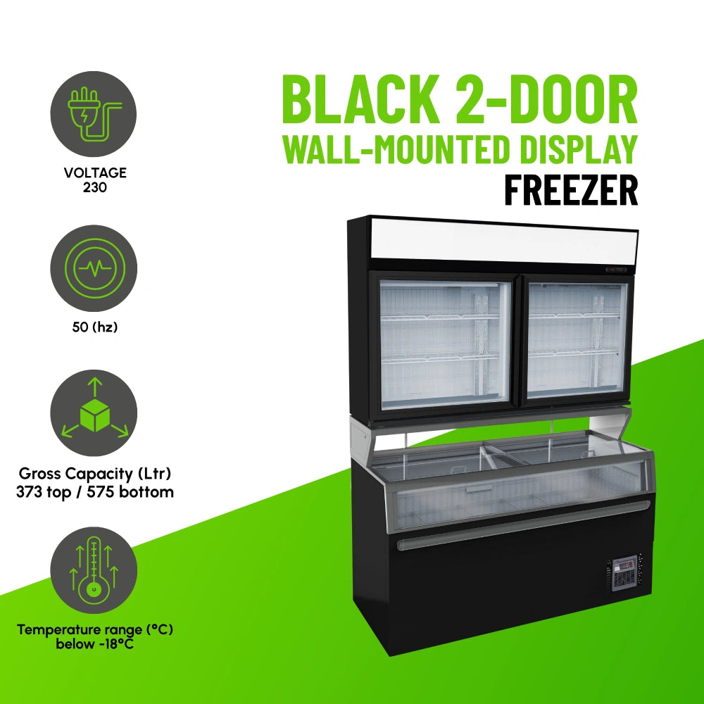 Black 2-Door Wall-Mounted Display Freezer