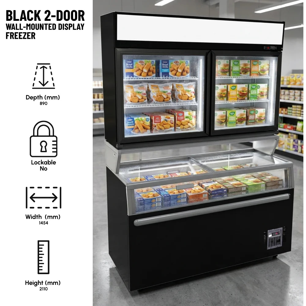 Black 2-Door Wall-Mounted Display Freezer