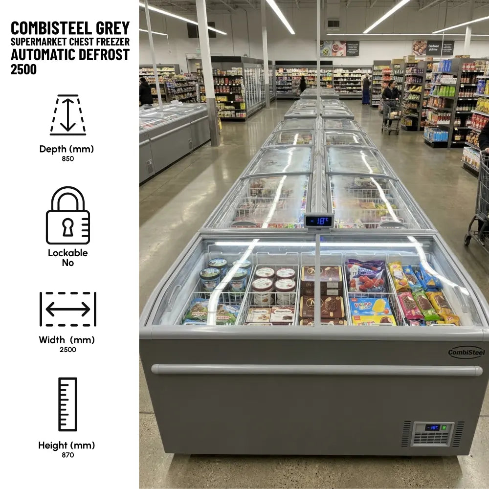 Grey Supermarket Chest Freezer 2500 Automatic Defrost