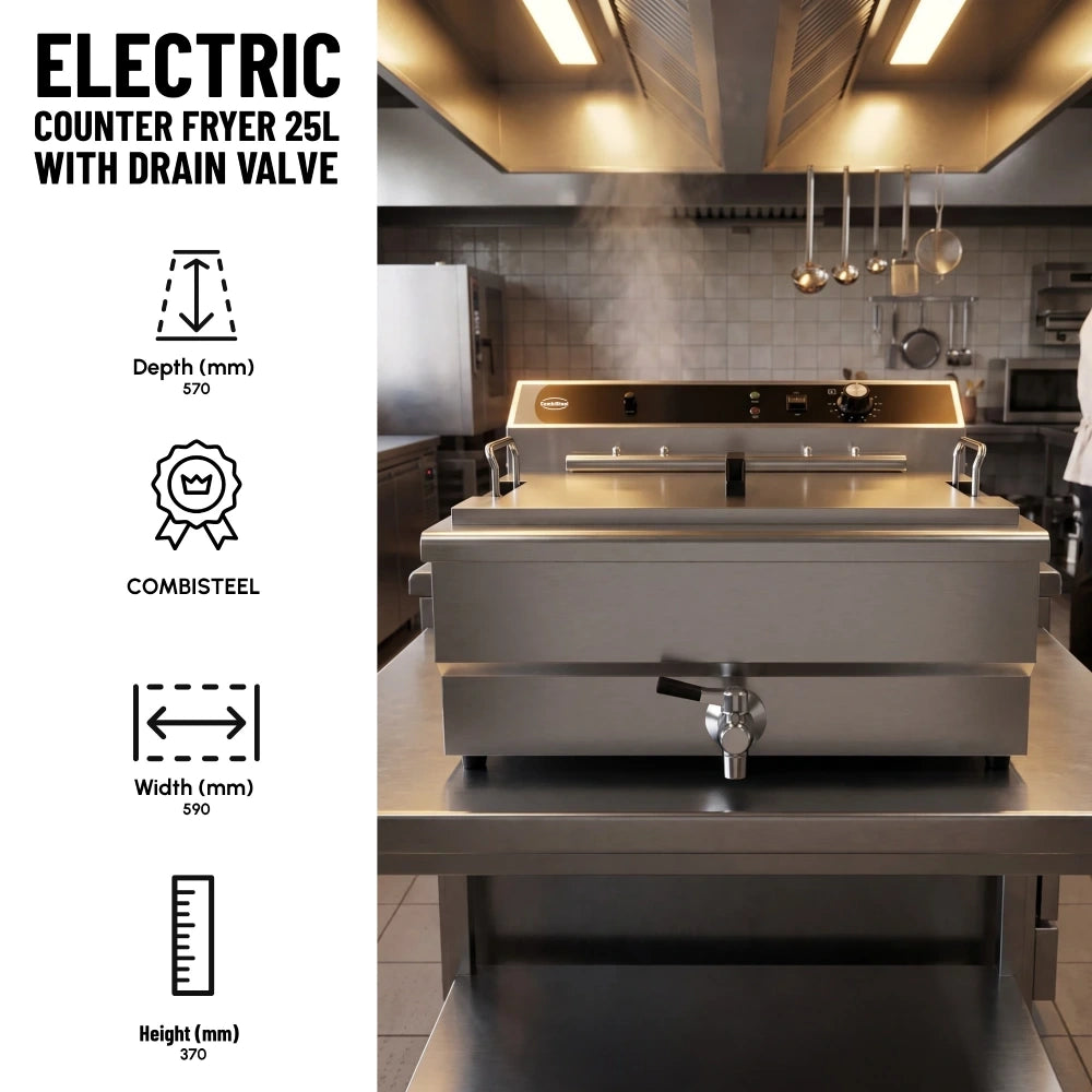 Electric Counter Fryer 25l With Drain Valve
