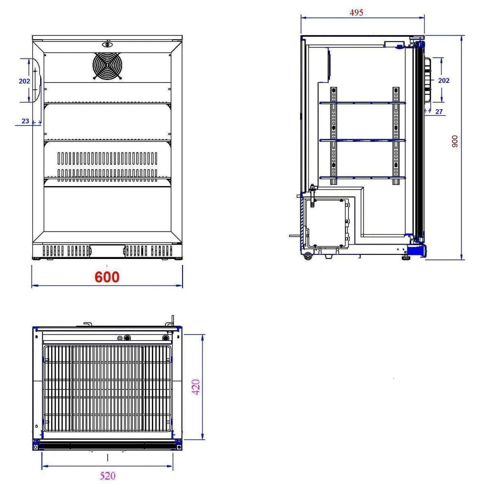 Black 1 Door Back Bar Cooler 600 x 900mm