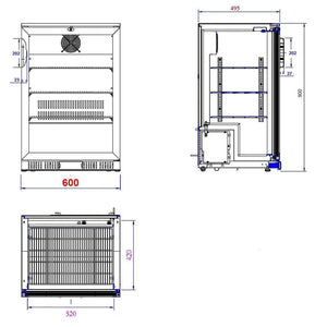 Black 1 Door Back Bar Cooler 600 x 900mm
