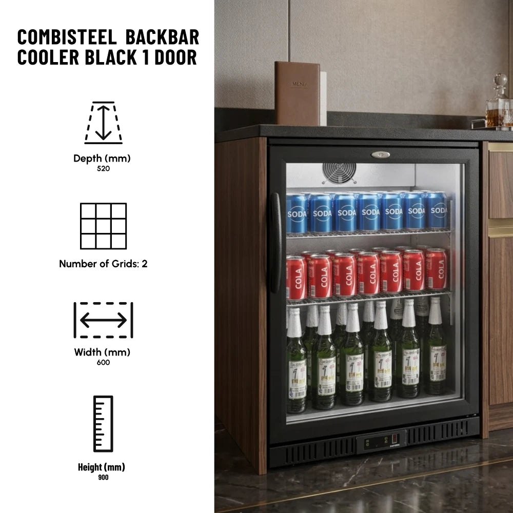 Black 1 Door Back Bar Cooler 600 x 900mm