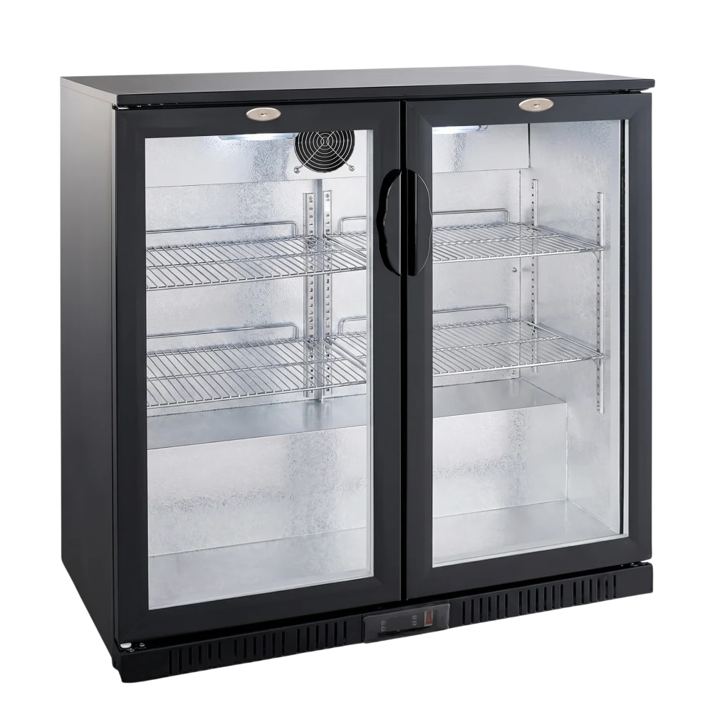 Black 2 Hinged Door Back Bar Cooler 208L