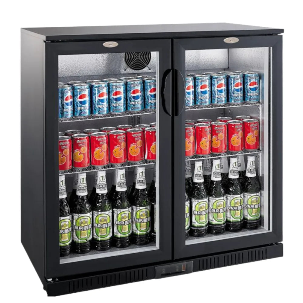 Black 2 Hinged Door Back Bar Cooler 208L