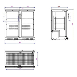 Black 2 Hinged Door Back Bar Cooler 208L