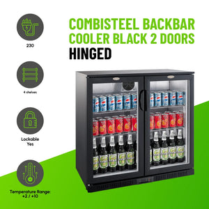 Black 2 Hinged Door Back Bar Cooler 208L