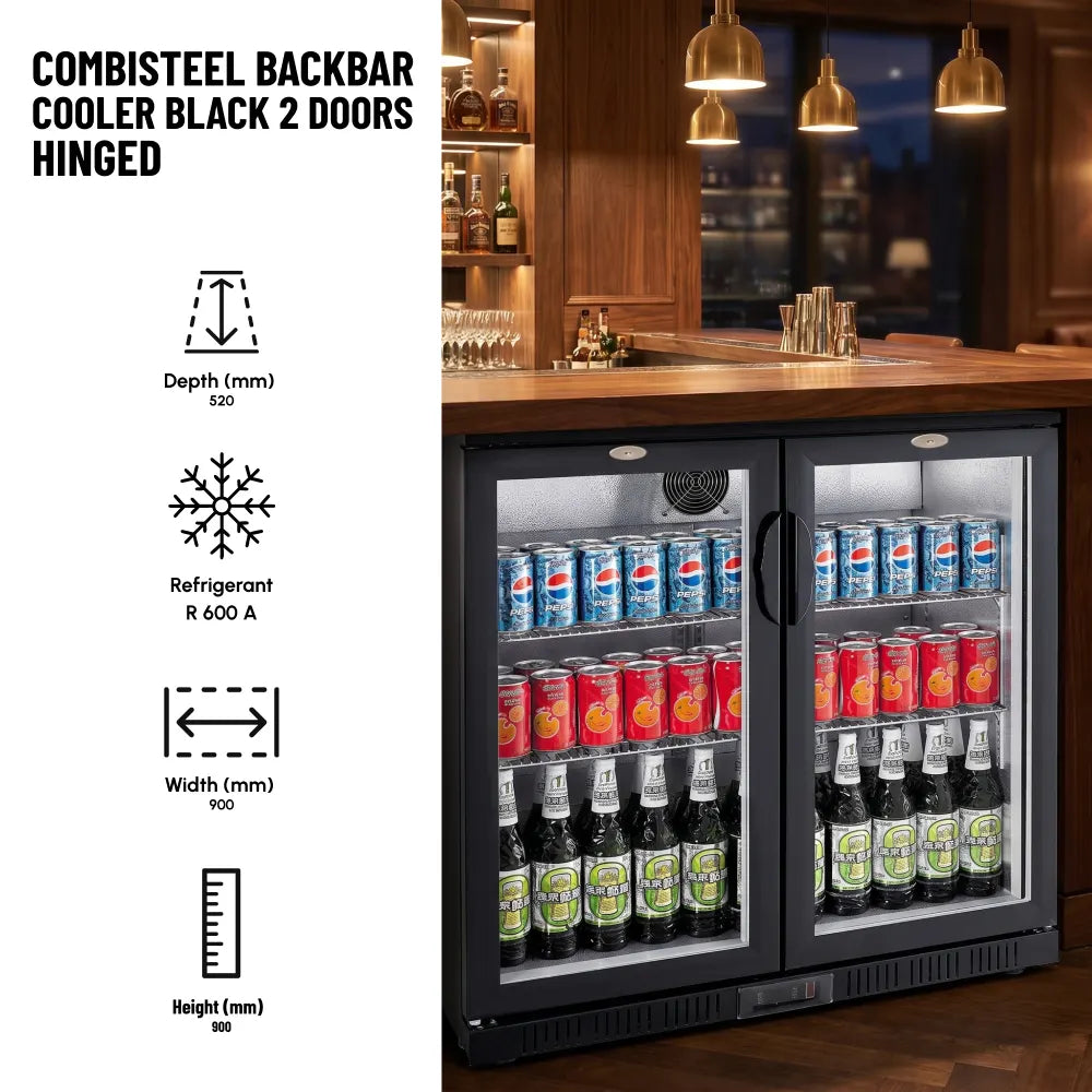 Black 2 Hinged Door Back Bar Cooler 208L
