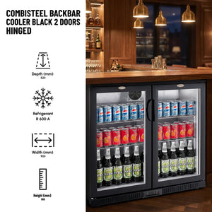 Black 2 Hinged Door Back Bar Cooler 208L