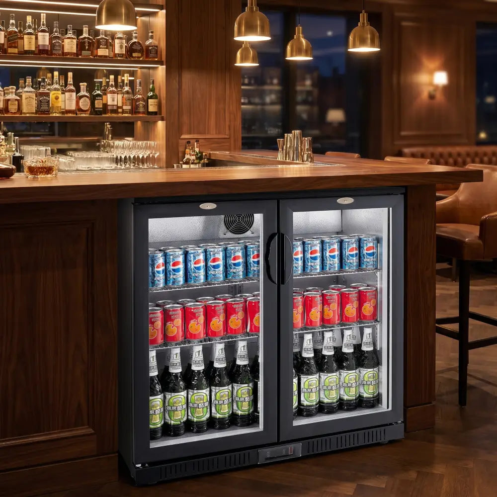 Black 2 Hinged Door Back Bar Cooler 208L