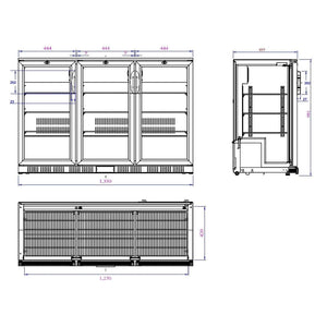 Black 3 Hinged Door Back Bar Cooler 330L