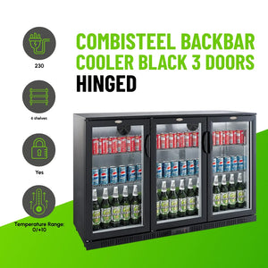 Black 3 Hinged Door Back Bar Cooler 330L