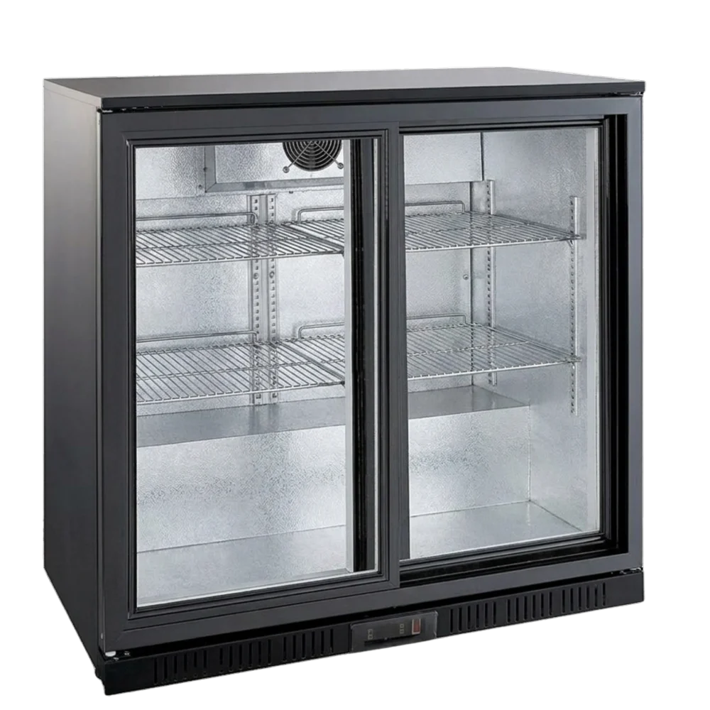Black 2 Sliding Door Back Bar Cooler 208L