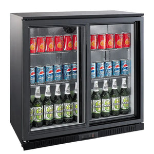 Black 2 Sliding Door Back Bar Cooler 208L