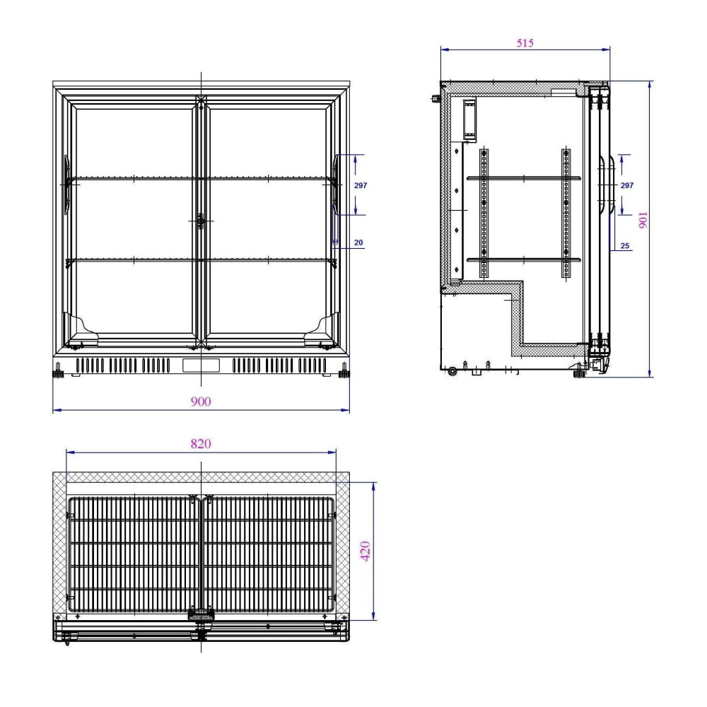 Black 2 Sliding Door Back Bar Cooler 208L