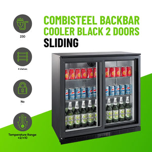 Black 2 Sliding Door Back Bar Cooler 208L