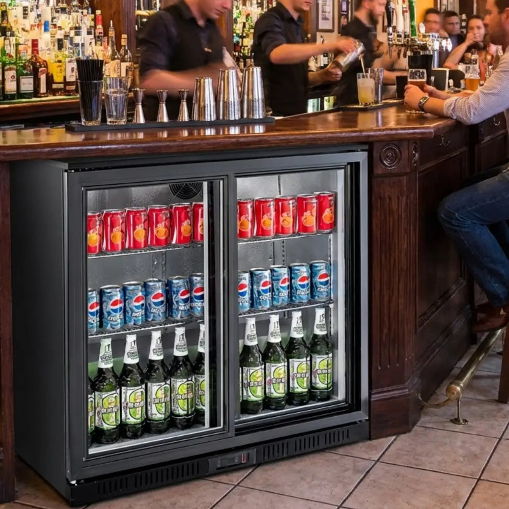 Black 2 Sliding Door Back Bar Cooler 208L