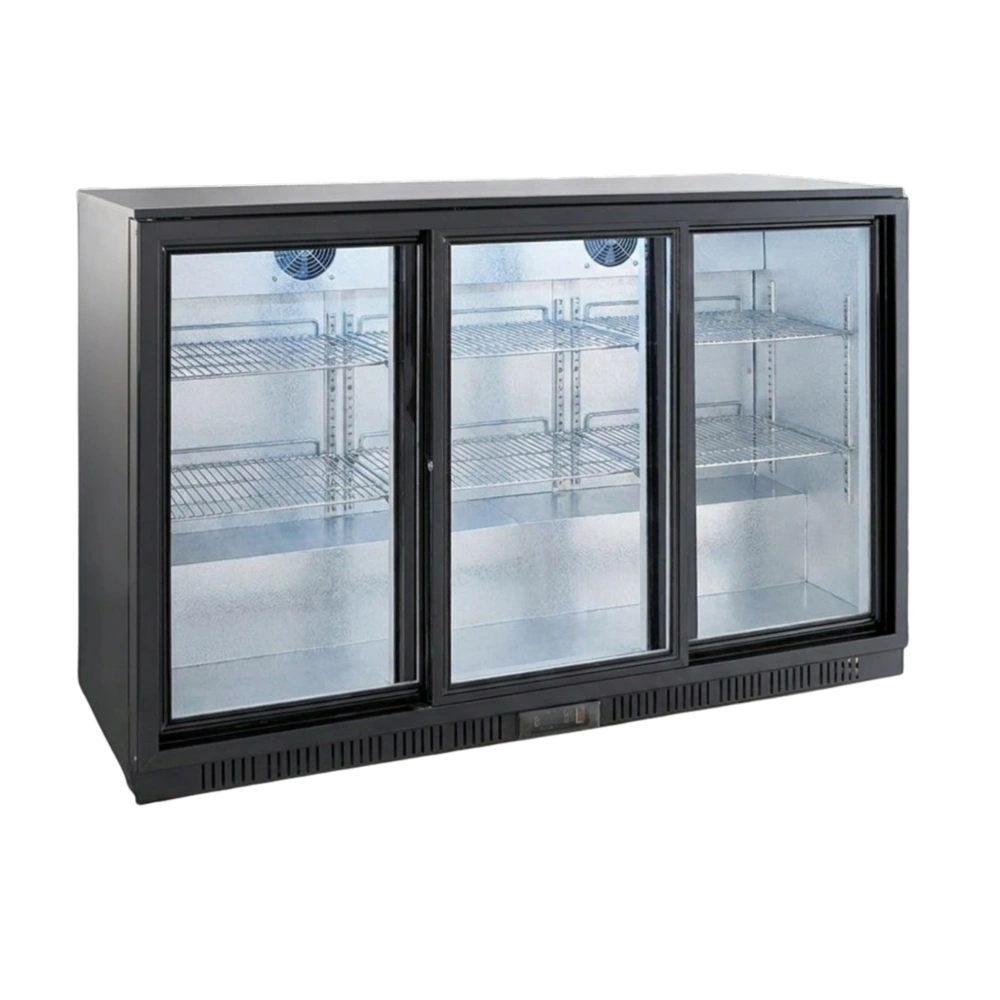 Black 3 Sliding Door Back Bar Cooler 330L