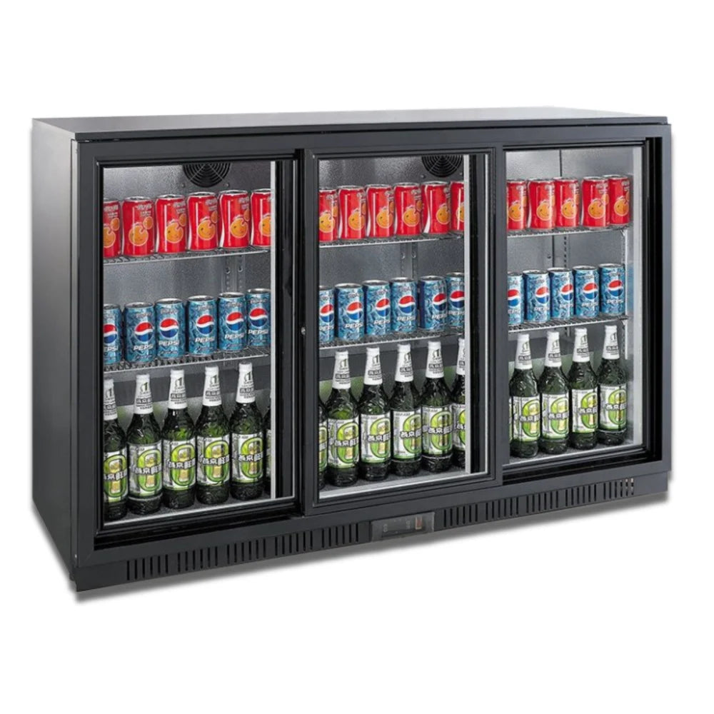 Black 3 Sliding Door Back Bar Cooler 330L