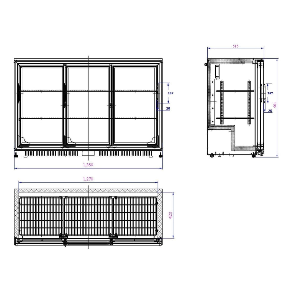 Black 3 Sliding Door Back Bar Cooler 330L