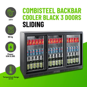 Black 3 Sliding Door Back Bar Cooler 330L