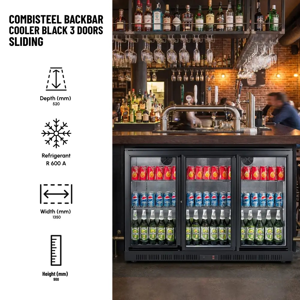 Black 3 Sliding Door Back Bar Cooler 330L