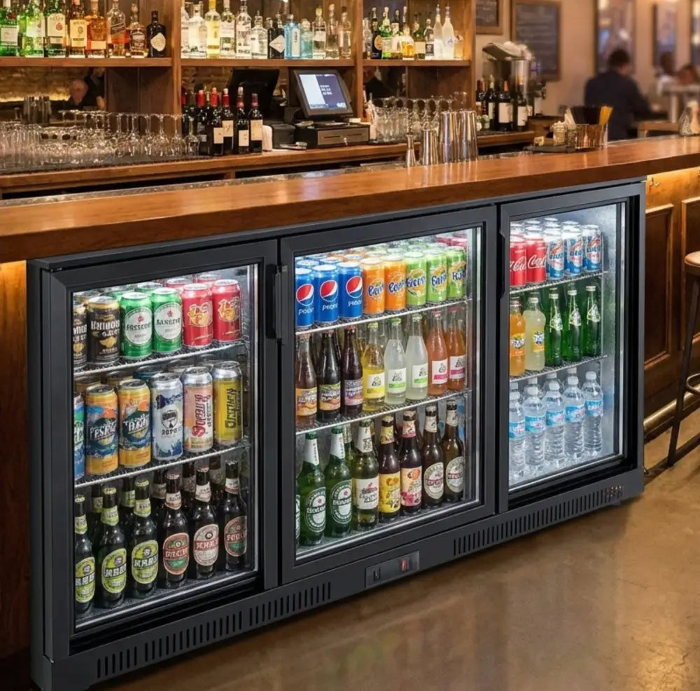 Black 3 Sliding Door Back Bar Cooler 330L